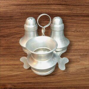 1920's Antique Aluminum Salt & Pepper Shaker Toothpick Cruet Set Picnic